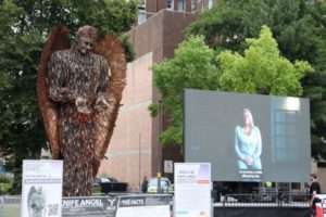 Knife Angel and Roseann on screen 